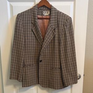 Vintage Women's Houndstooth lined Blazer - Brown, Black and Grey
